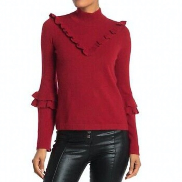 Rebecca Minkoff Red Shelley Yak Wool Mock Neck Sweater Size Medium - Picture 1 of 17